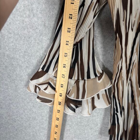 Vintage 90s Crinkle Sheer Blouse XL Ruffle Artsy Abstract Neutrals Siren Loud - Picture 8 of 11